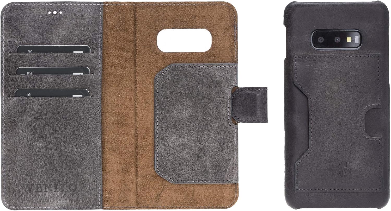 Super Deal Product Venito Florence Leather Wallet Phone Case Compatible with Samsung Galaxy S10e - Extra Secure with RFID Blocking - Detachable Phone Wallet - Faded Gray