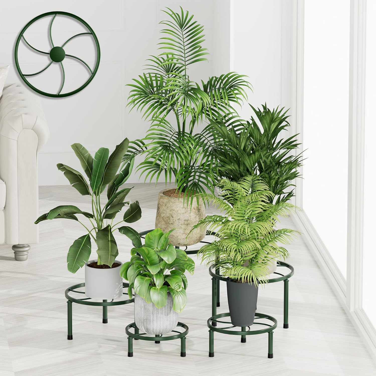 5-Pack Metal Plant Stands Indoor Outdoor,Heavy Duty Flower Pot Stands for Multiple Plant,Anti-Rust Iron Plant Pot Shelf,Flower Racks,Balck Potted Holder for Planter(BrownFlower)