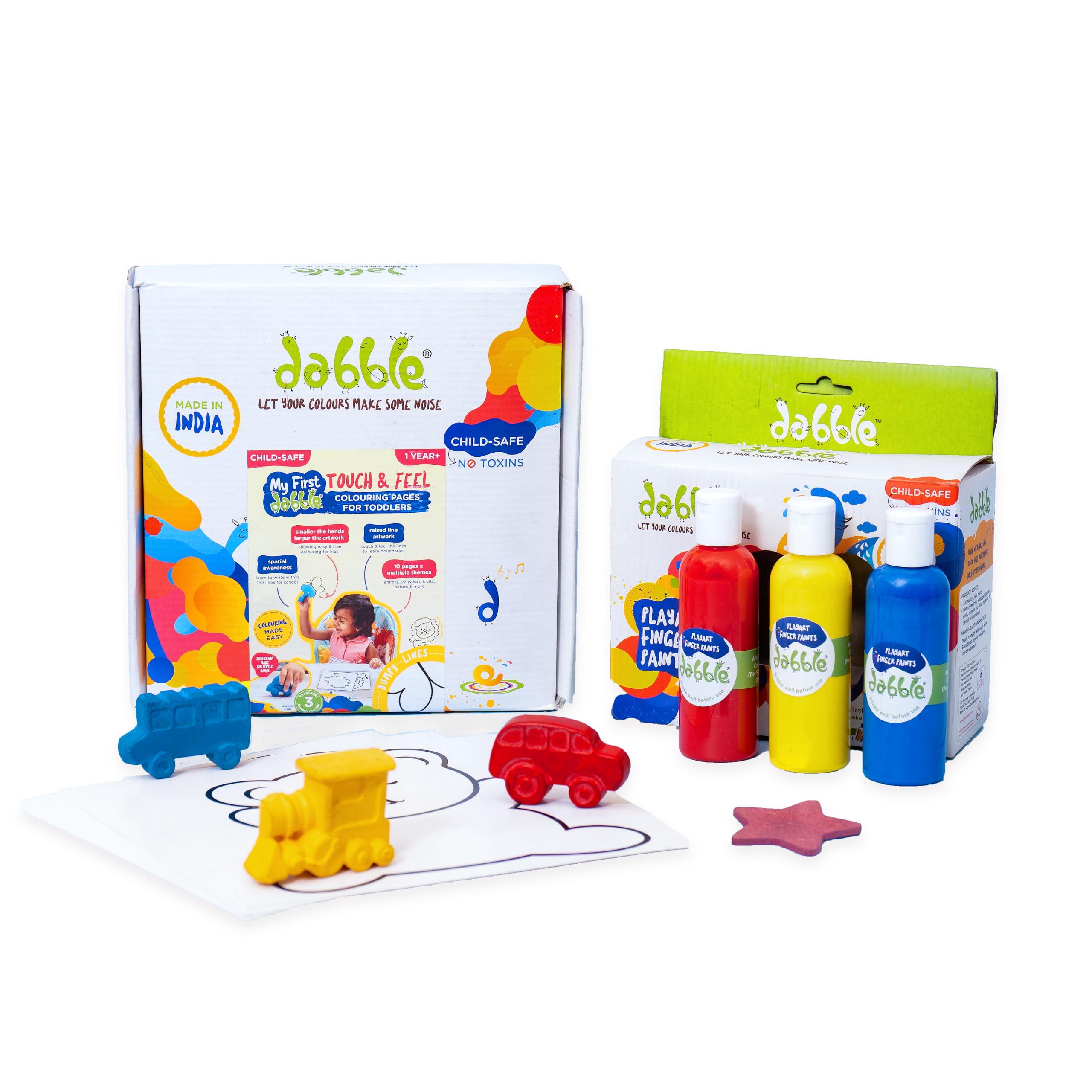 dabble Gift Combo Pack for Kids | Non-Toxic Finger Paints | Washable Paints For Toddlers | Sensory Touch & Feel Colouring Pages for Toddlers - Ages 1+