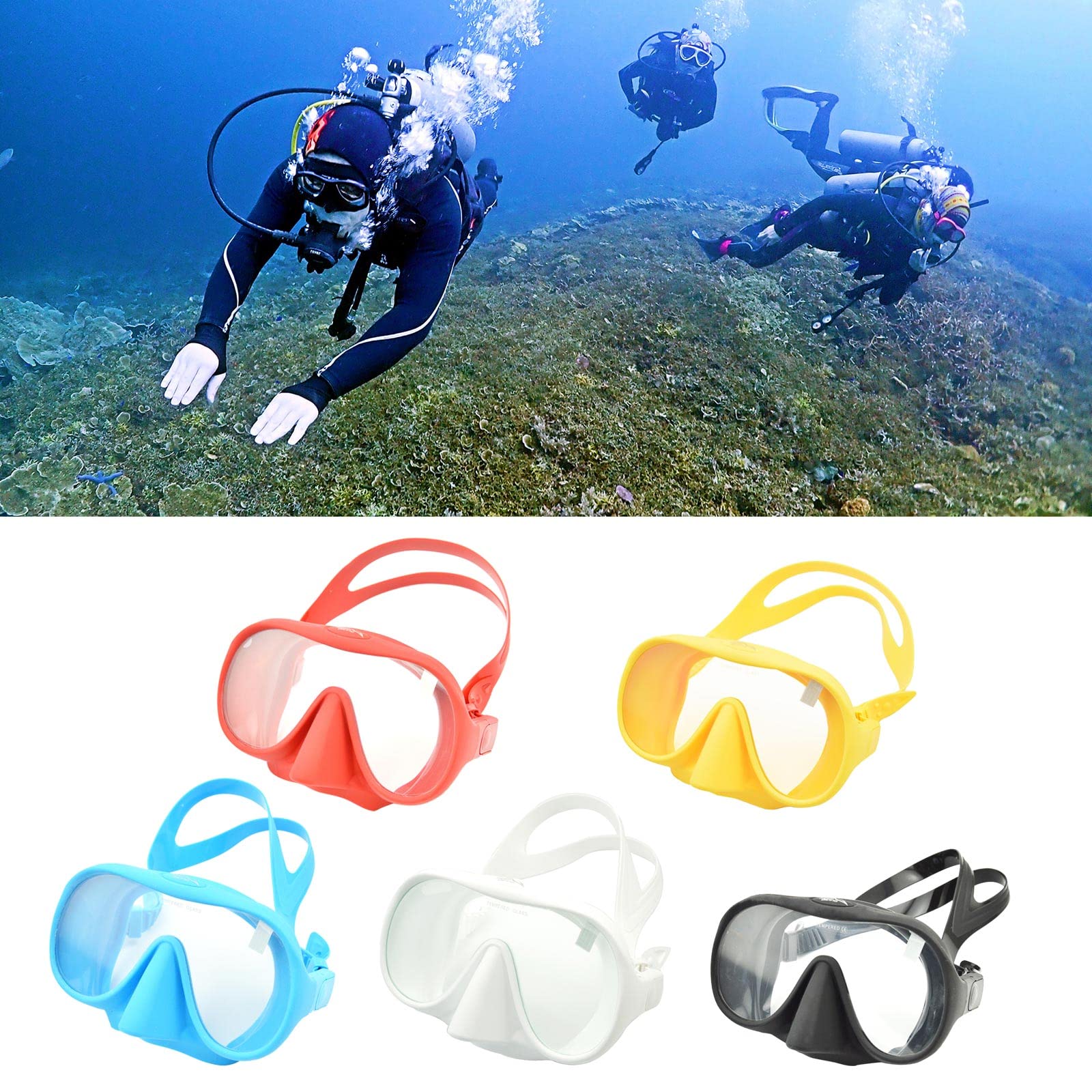 Snorkeling Diving for Adults Tempered Glass Swim with Nose for Diving Swimming