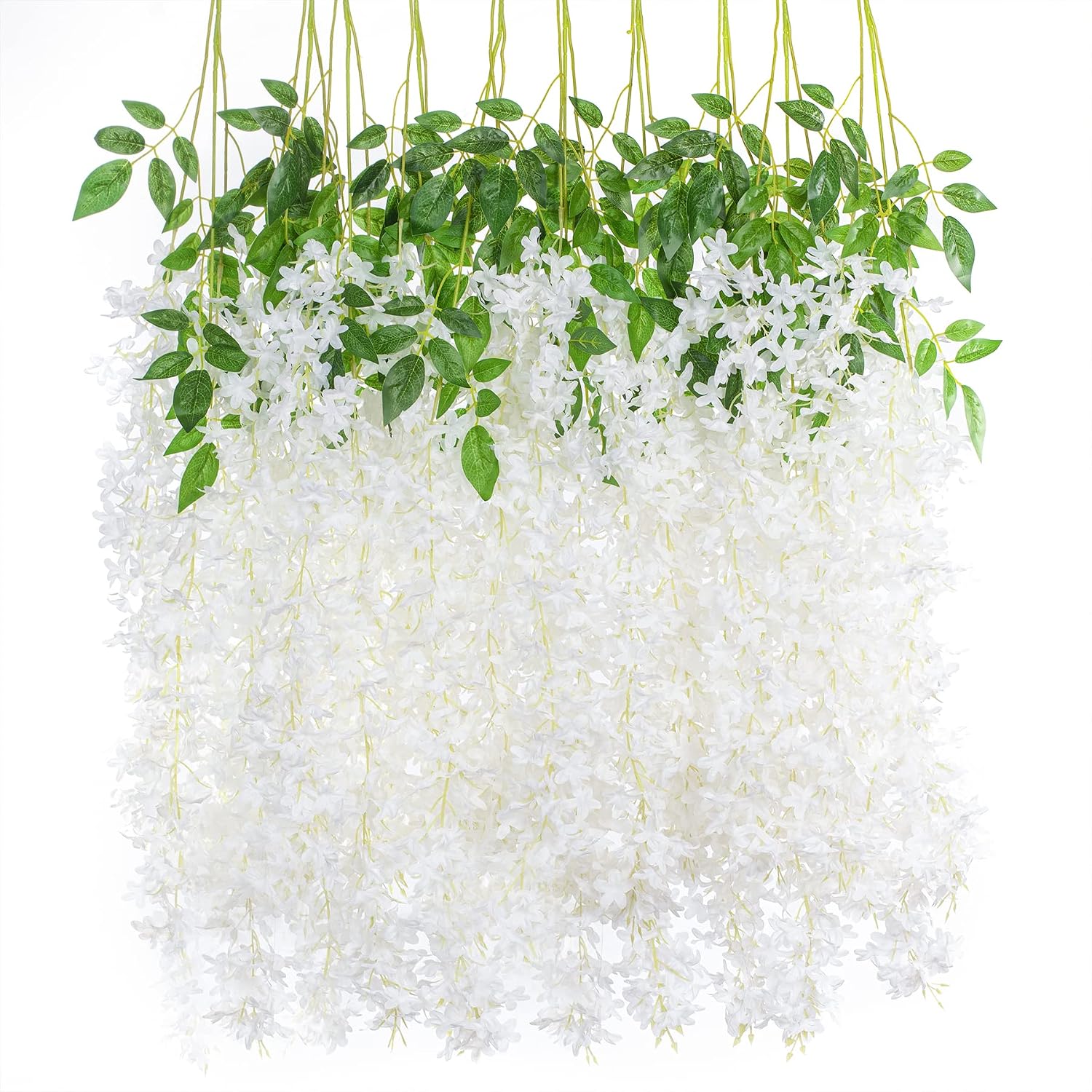 MARTHA&IVAN 10 Pack Artificial Wisteria Hanging Flowers Silk Lilac Flowers Garland (10 Pack White)