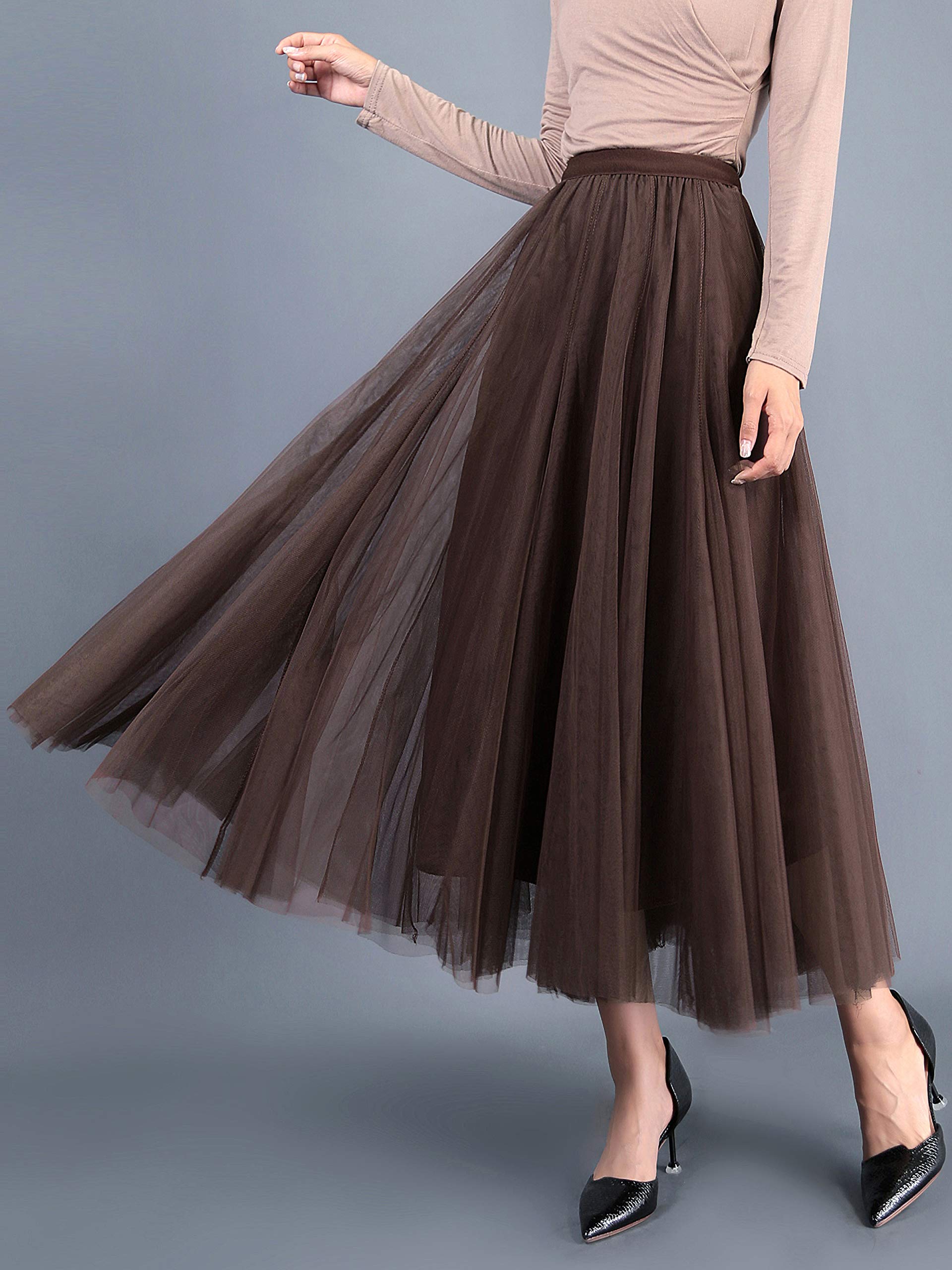 Noble Tulle Jupe Maxi Jupe Une Ligne Élastique Taille Haute Large Ourlet Cool Princesse Longue Jupe pour Femmes Filles Incontournables de la Saison