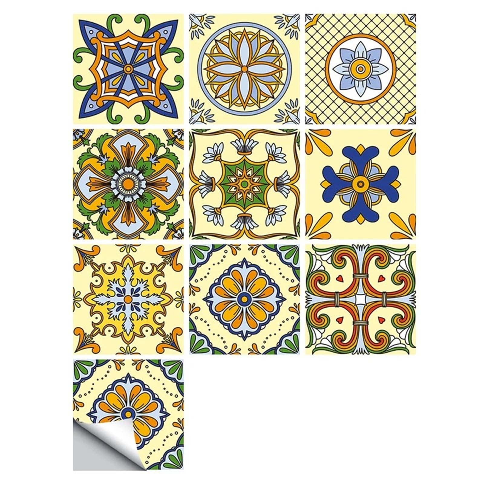 Wall Tile Sticker Retro Abstract Print Tile Stickers Bathroom Mosaic Vinyl Kitchen Adhesive Border Wall Decals Waterproof Wallpaper Art Mural(Type 10)