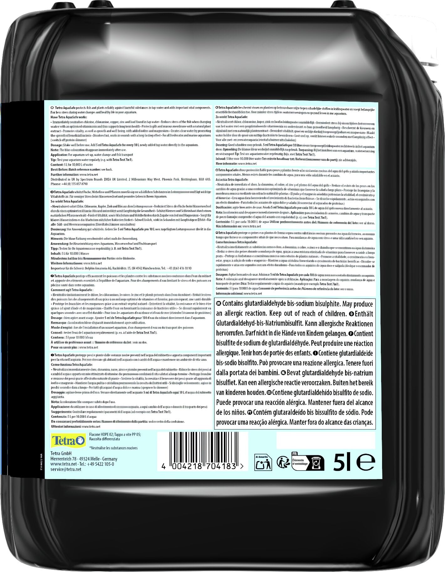 Tetra AquaSafe para Agua de Acuario Natural y Apta para Peces, Neutraliza las Sustancias Nocivas del Agua del Grifo, Bidón de 5 l