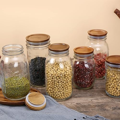 Miniatura 7 de Paquete de 12 tapas para tarros de boca ancha, tapas reutilizables con sellos de madera y silicona, perfectas para conservar y conservar en frascos