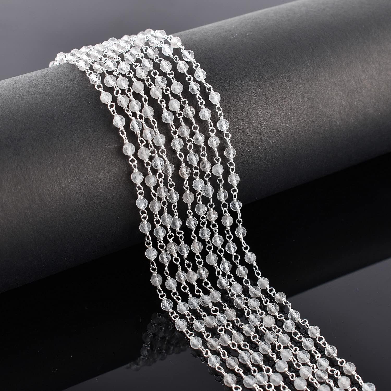 Natural Gemstone Handmade Beaded Stone Rosary Chains with 3mm Beads Jewelry Making DIY Accessories 925 Sterling Silver Rosary Chain Hand Craft