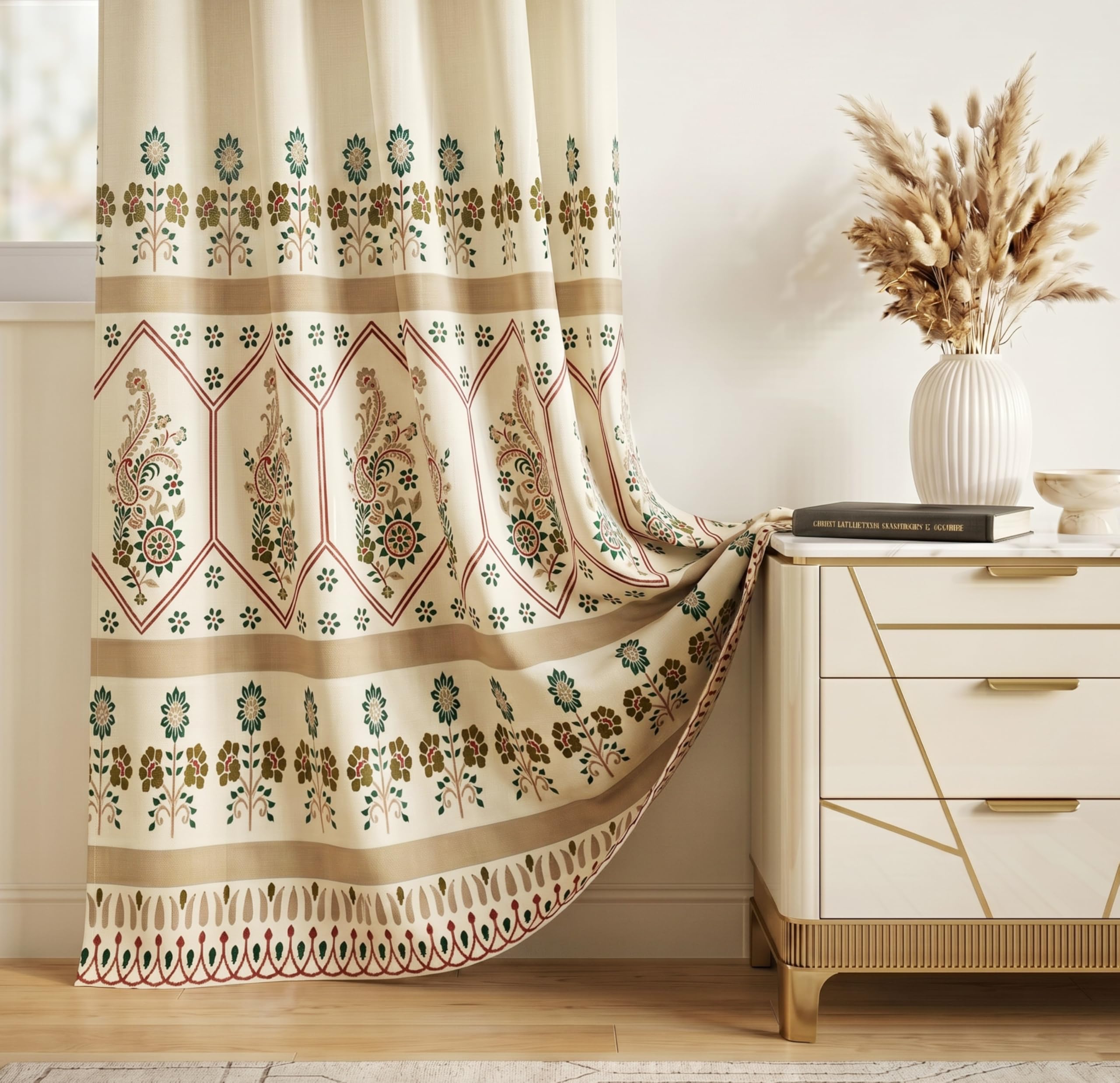 VAS COLLECTIONS 100% Room Darkening Blackout Door Curtains Set of 2, 7 Feet (121 x 213 cm), Floral Design Long Curtains for Living Room & Bedroom, Thermal Insulated, Privacy Curtains (Ethnic Mocha)-image-30