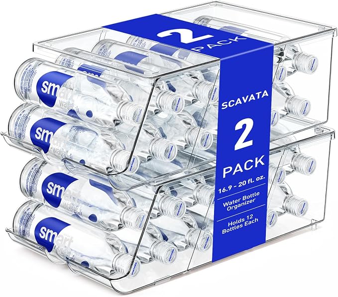 SCAVATA 2 Pack Water Bottle Organizer for Refrigerator, Stackable with