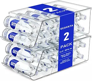 SCAVATA 2 Pack Water Bottle Organizer for Refrigerator, Stackable with Lid
