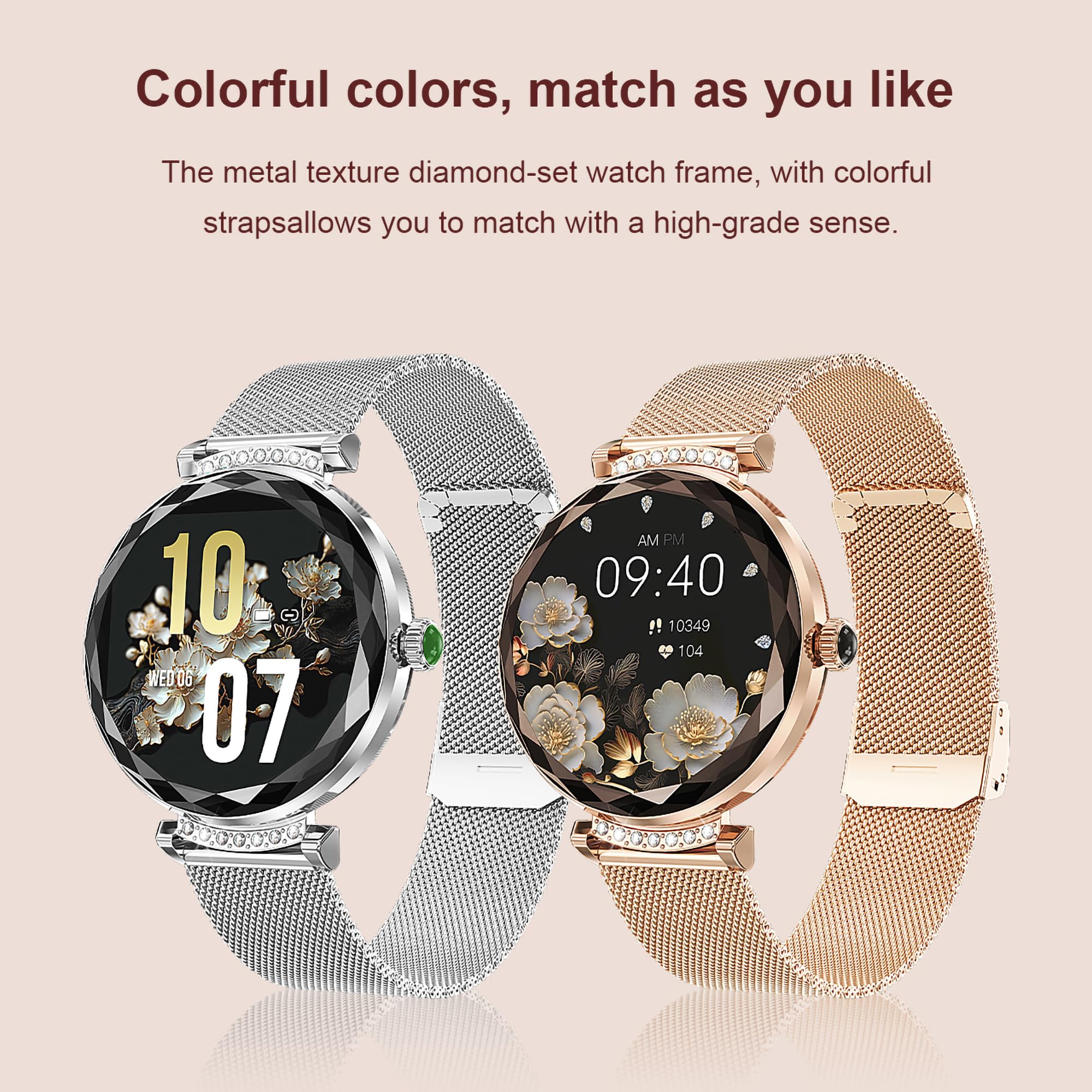 LONGLU Montre Intelligente pour Femmes avec Appel téléphonique Bluetooth pour iPhone et téléphones Android Tracker de Fitness Multi-Sport avec réponse/appels imperméable (Argenté)