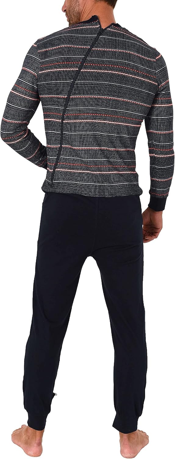 Normann Care Men's Alzheimer's Clothing Nursing Jumpsuit Overall Onesie with Zipper at Back and Leg