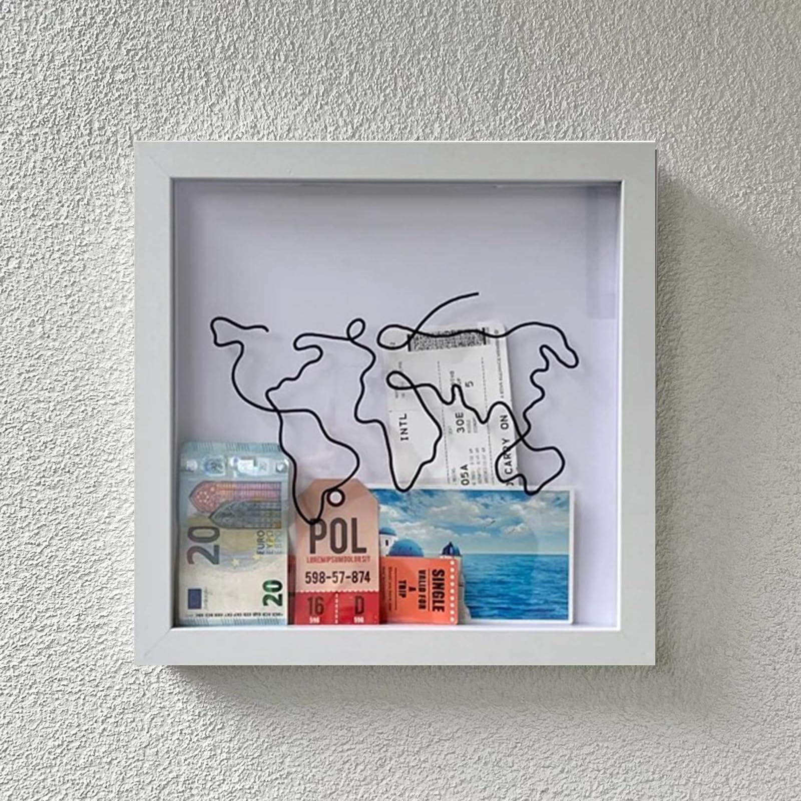 Ubervia® Adventure Archive Box - Travel Memory Collection Shadow Box With Slot on Top for Tickets - Picture Frame for Tabletop Display (12*12 in, White)