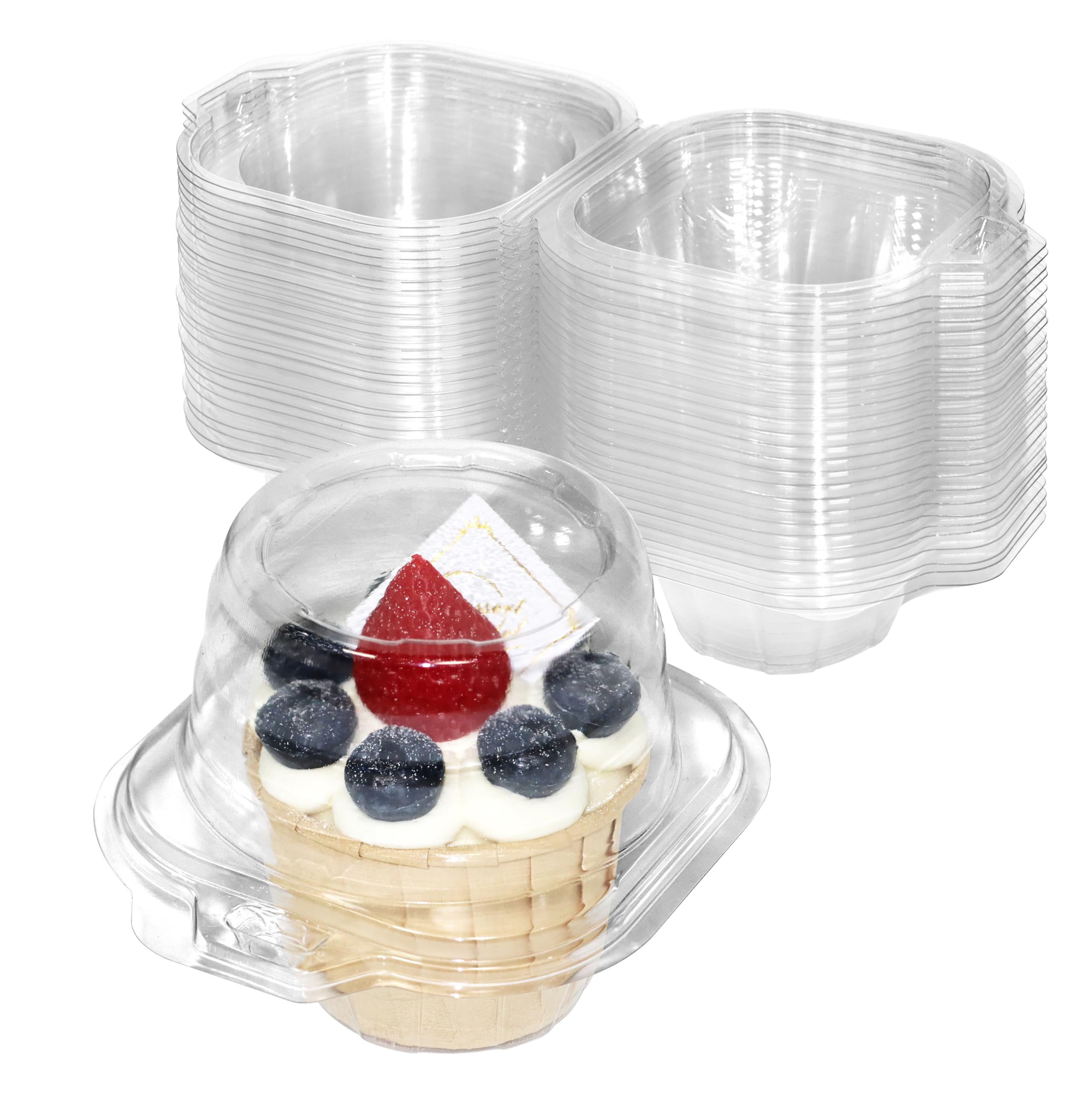 50 pack individual cupcake containers plastic cupcake boxes with lids stackable and reusable clear design for cupcakes muffins donuts salad storage