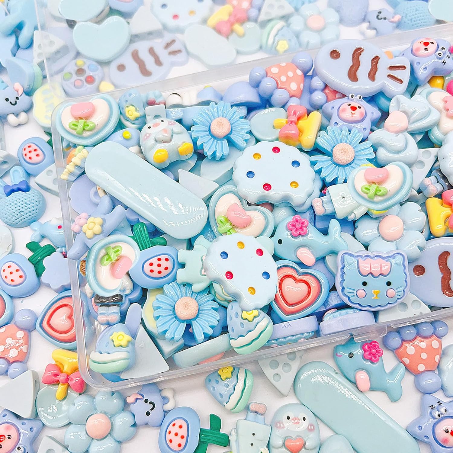 100Pcs Flatback Resin Slime Charms, Kawaii Assorted Cute Charms for DIY Crafts, Scrapbooking, Phone Case Decor, Bulk Assorted Ornaments (blue) - Image 3