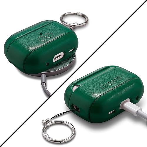 Miniatura 5 de Dreem Om Funda con clip para llavero compatible con AirPods Pro 2Pro, carcasa rígida protectora de una pieza, funda de cuero vegano de lujo para