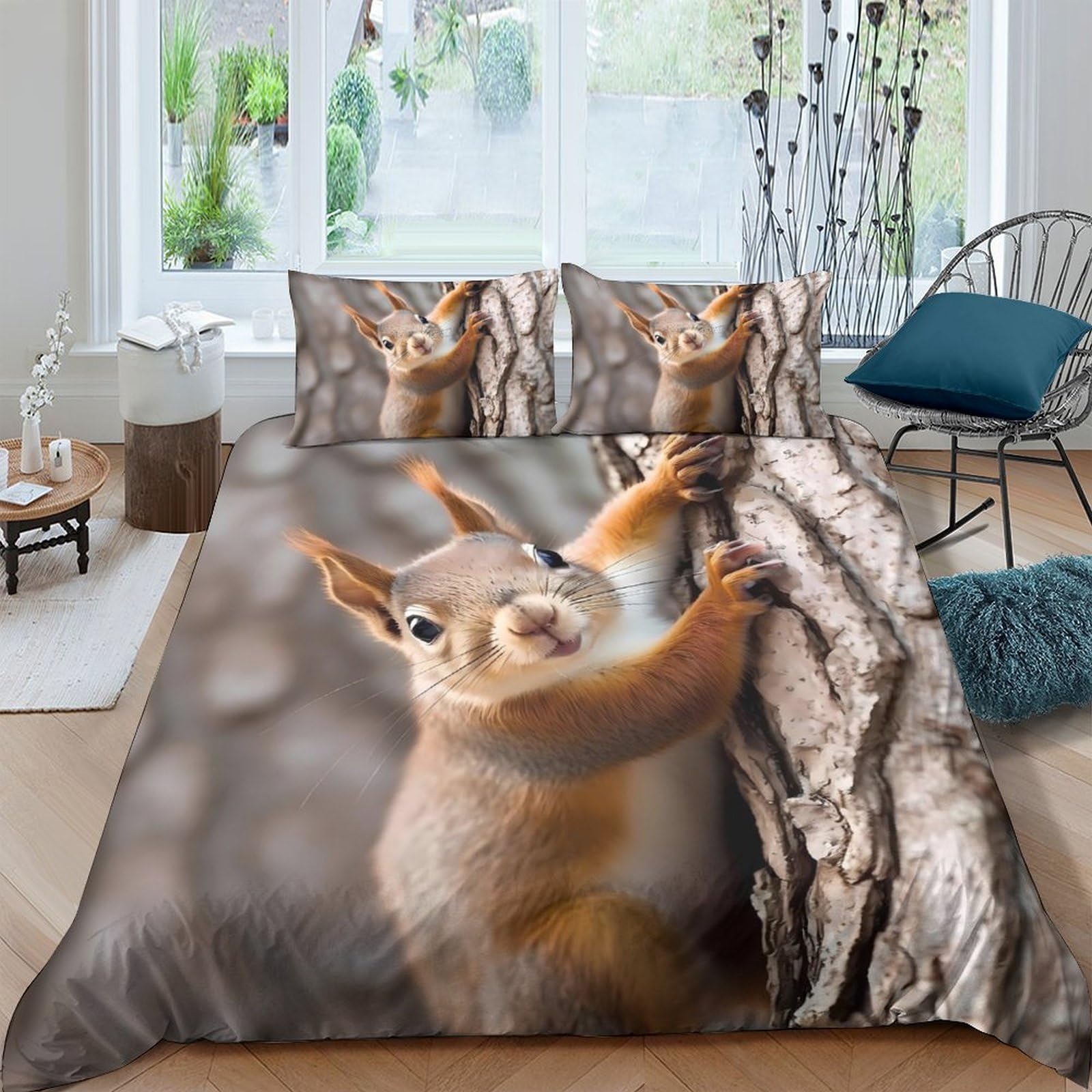 Ctjqhvkz Style-2 3D Printed Squirrel Forest Fitted Sheet Microfiber Soft Anti-Slip Woodland Tree Mattress Cover For Bedroom Home Decor Single（135X200cm）