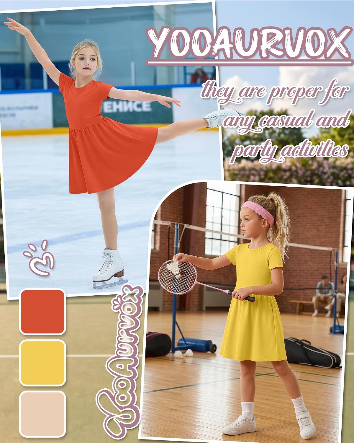 3 Pack Girls' Dresses Summer Short Sleeve Crew Neck Casual Skater Twirl Teens A Line Criss Cross Back Dress 5-14Y
