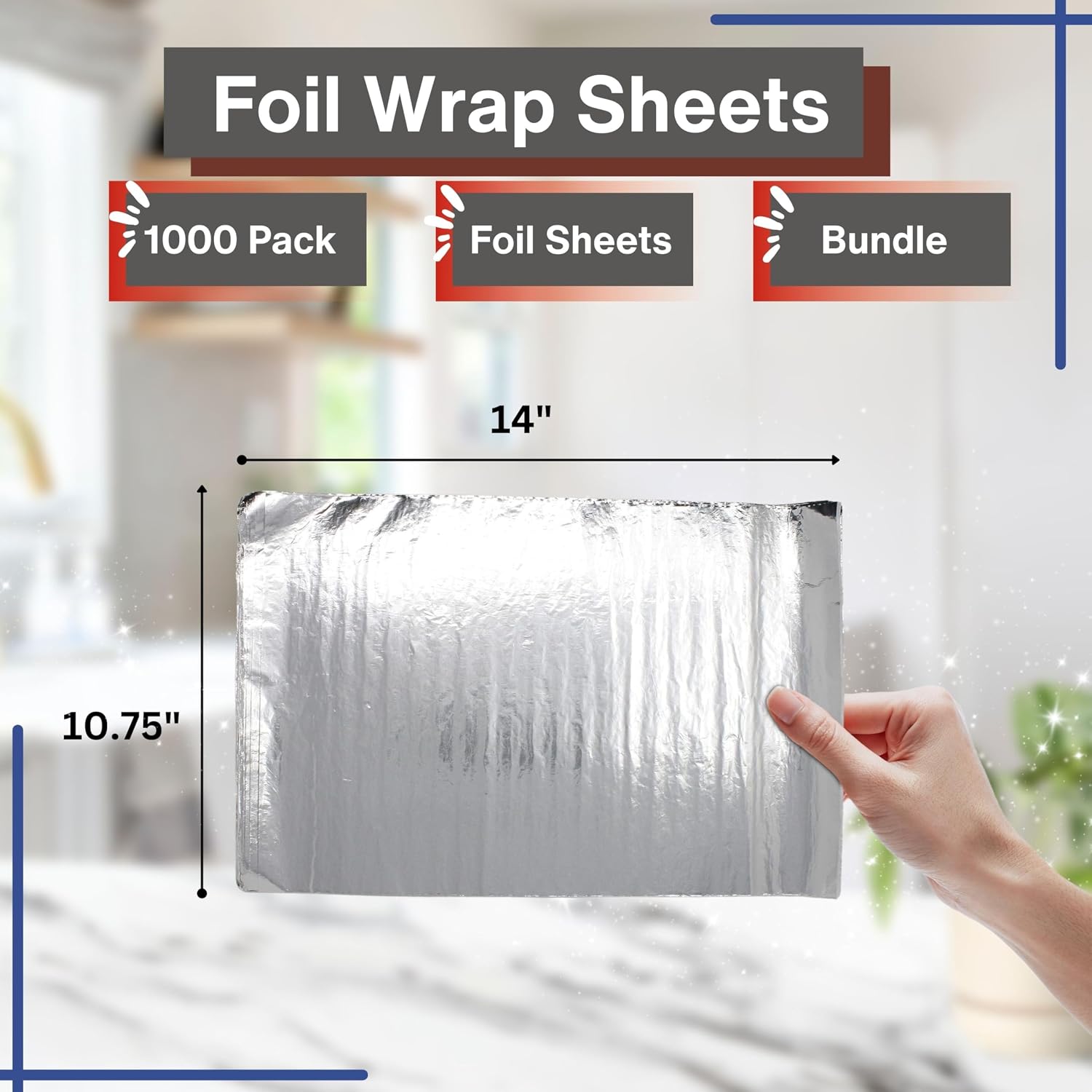 Insulated Pre-Cut Aluminum Foil (1000 Sheets) 14" x 10.75" for hotdogs, hamburgers, sandwiches. Ideal for Catering, Take-out and Deli