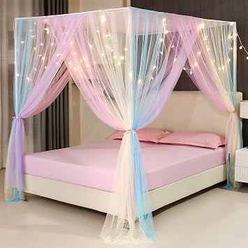 4 Poster Corners Princess Bed Curtain Canopy Mosquito Netting Canopies Full, White