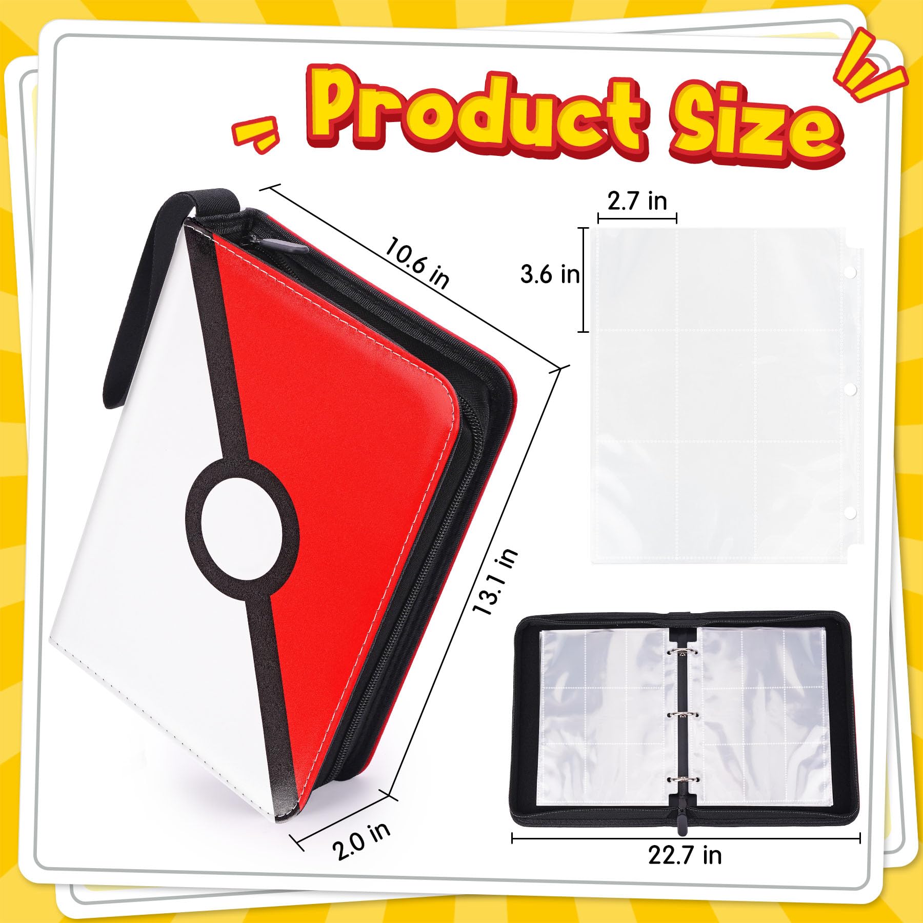 Carpeta de tarjetas – Álbum de colección con cremallera de 9 bolsillos, soporte de poliuretano premium, exhibición de doble cara para 400 tarjetas, incluye 5 fundas de plástico duro para
