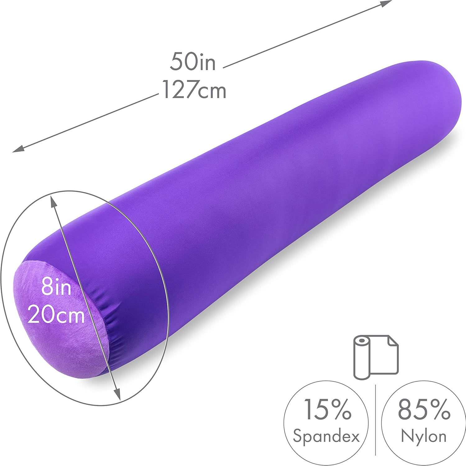 Straight Body Pillow, Full Size Premium Microbead,Side Sleeping/Maternity Pregnant Women, Supportive,Fluffy, Breathable, Cooling,85/15 Spandex/Nylon Silky Feel Anti-Aging - 48 X 8 - Dark Landaner