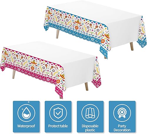 Miniatura 2 de Mantel de decoración de fiesta mexicana, suministros de fiesta del Cinco de Mayo, decoración de mesa de papel picado mexicano para taco, carnaval,
