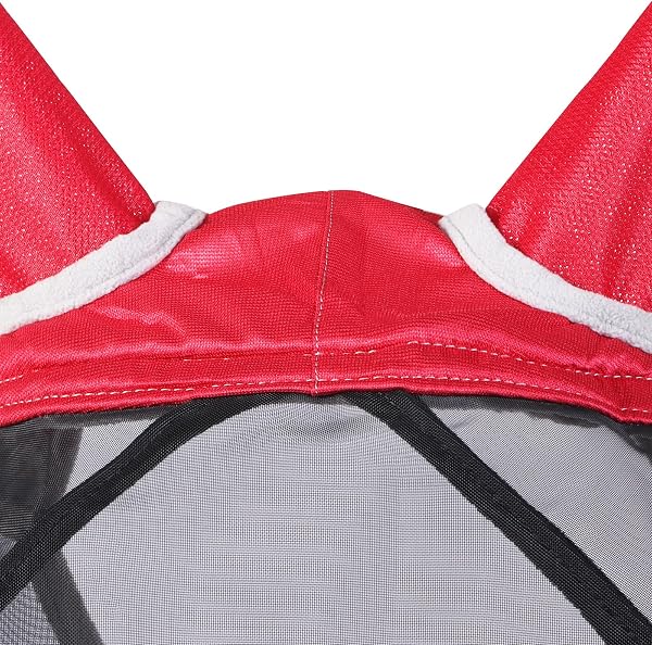 Harrison Howard CareMaster Pro Maschera luminosa contro le mosche per cavalli, ampio spazio per gli occhi, naso lungo, copri orecchie, protezione UV per cavalli, rosso, taglia XL, extra full - 5