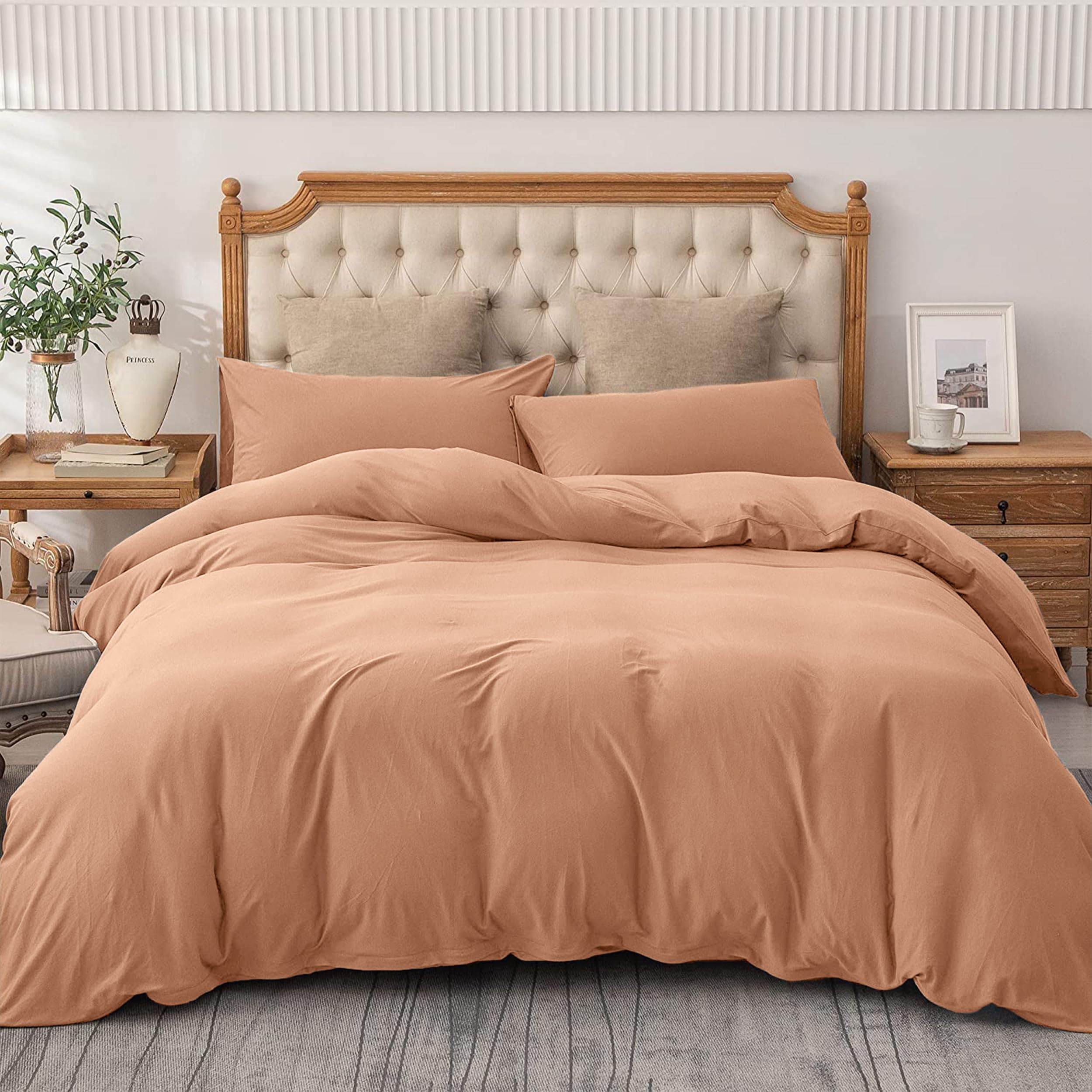 AMEHA Single Duvet Cover Set Soft Brushed Microfibre 2PCs Peach Bedding Quilt Cover with Pillowcases