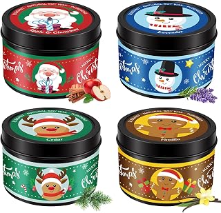Christmas Candles - 4 x 4.6oz Scented Candles Gifts for Women Set, Natural Holiday Candle for Home Scented, Long Burning Aromatherapy Candle Gifts for Party Favors, Stocking Stuffers
