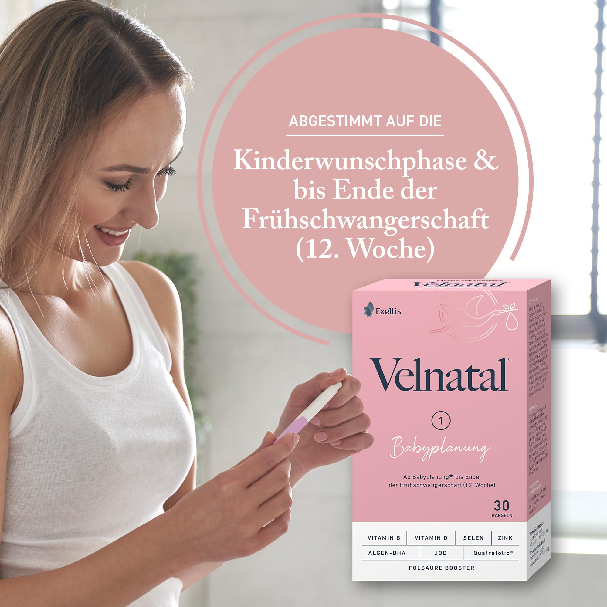Babyplanung – mit Folat, DHA aus Algen und wichtigen Vitaminen & Mineralstoffen, Nahrungsergänzung für Frauen mit Kinderwunsch, 1x täglich 1 Weichkapsel, gluten- & laktosefrei, 90 St