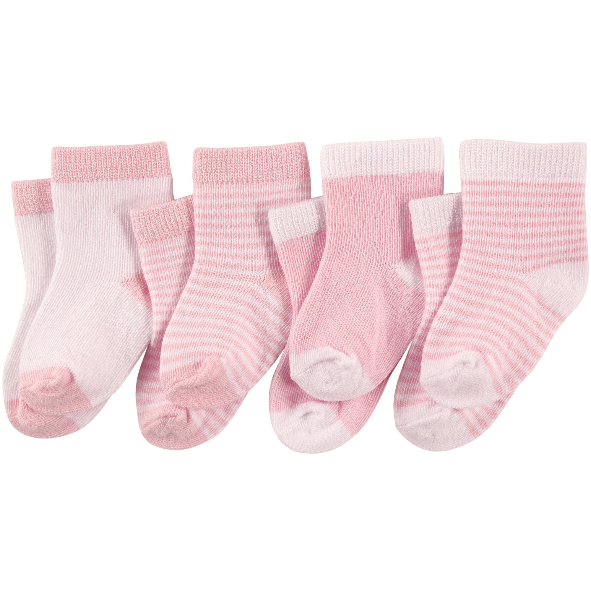 Luvable Friends Baby Basic Socks, Pink, White 4Pk, 6-12 Months