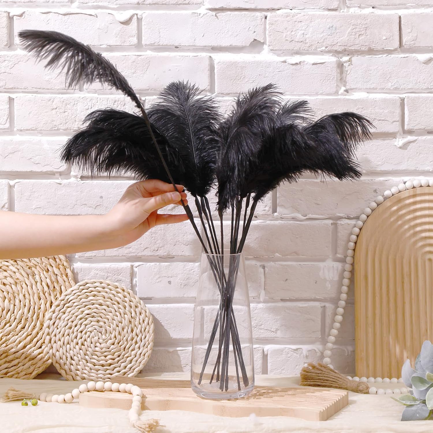 80 Pcs Ostrich Feathers Bulk for Vase Large Natural Ostrich Feathers 8-12inch with 80 Pcs Iron Wire and 1 Tape for Vase Flower Arrangement Wedding Party Centerpieces(Black)