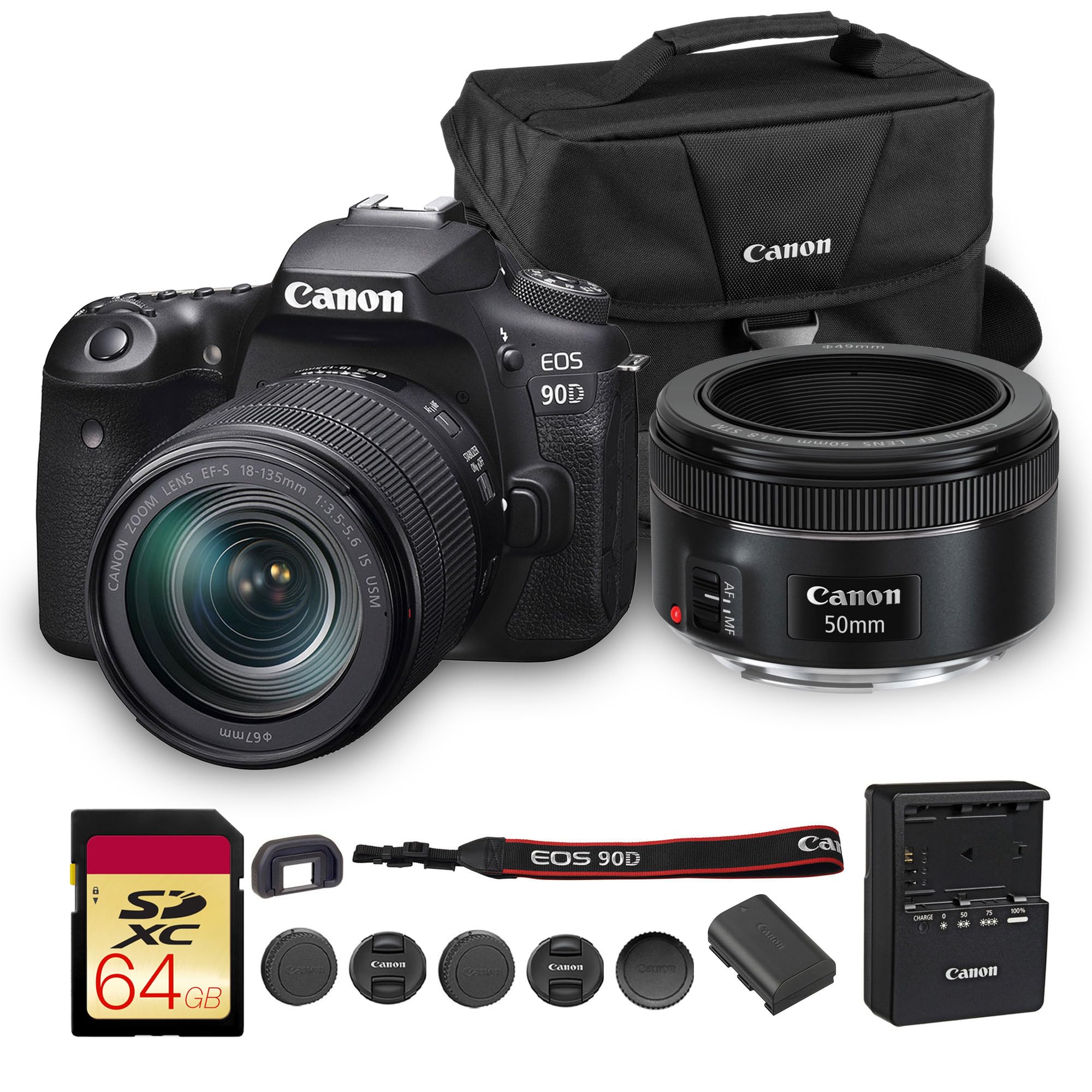 Canon EOS 90D DSLR Camera with 18-135mm Lens | 32.5MP APS-C Sensor, Dual Pixel AF & 4K Video | for Wildlife, Sports & Travel Photography (3616C016) +