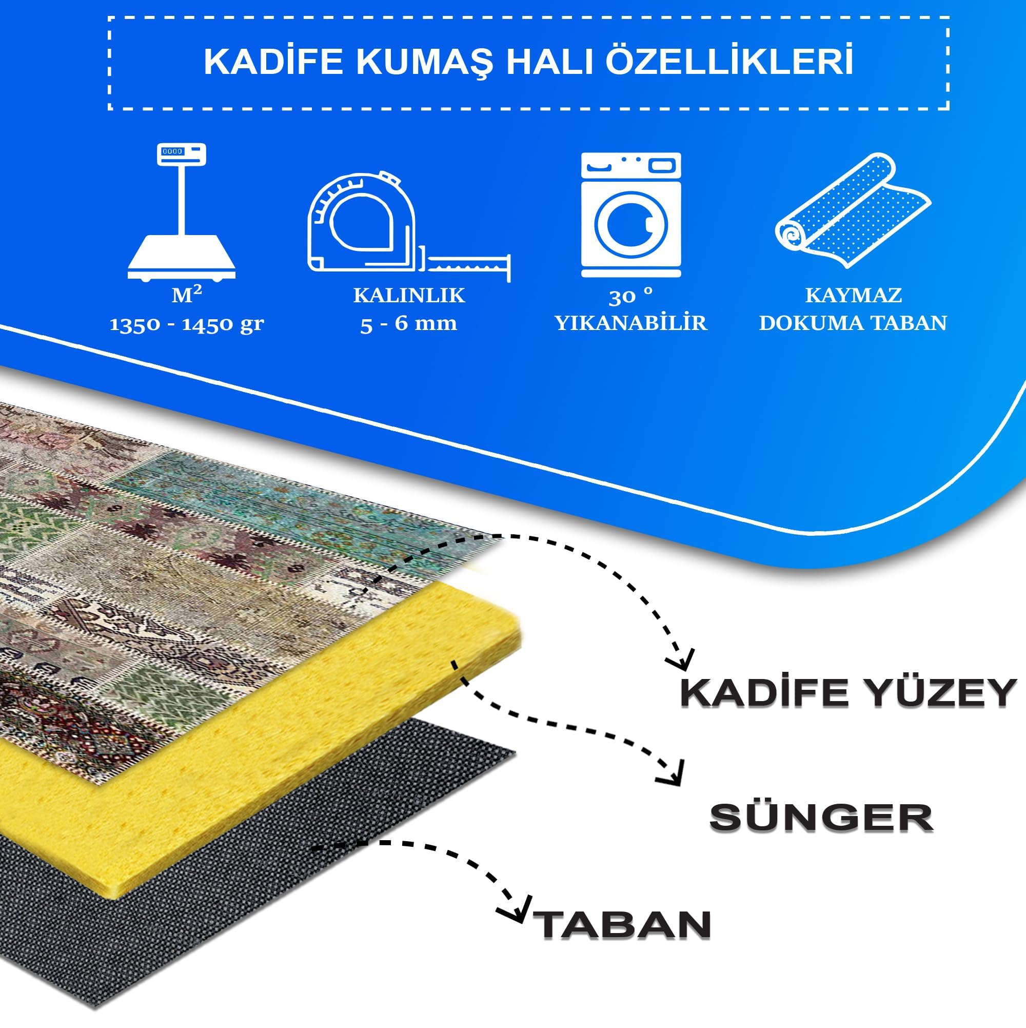 Latte Dizayn Maylin Kadife Pamuk Tabanlı Yıkanabilen Kaydırmaz Antibakteriyel Salon Halısı 60x240