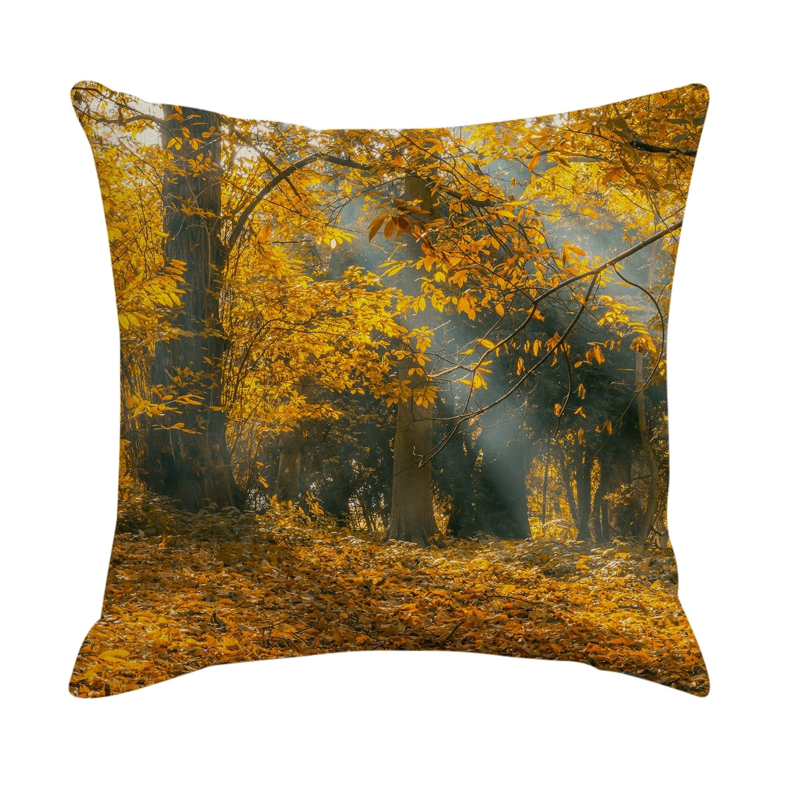 4 fundas de almohada de 50 x 50 cm, color marrón y amarillo, diseño de árbol de otoño y lino