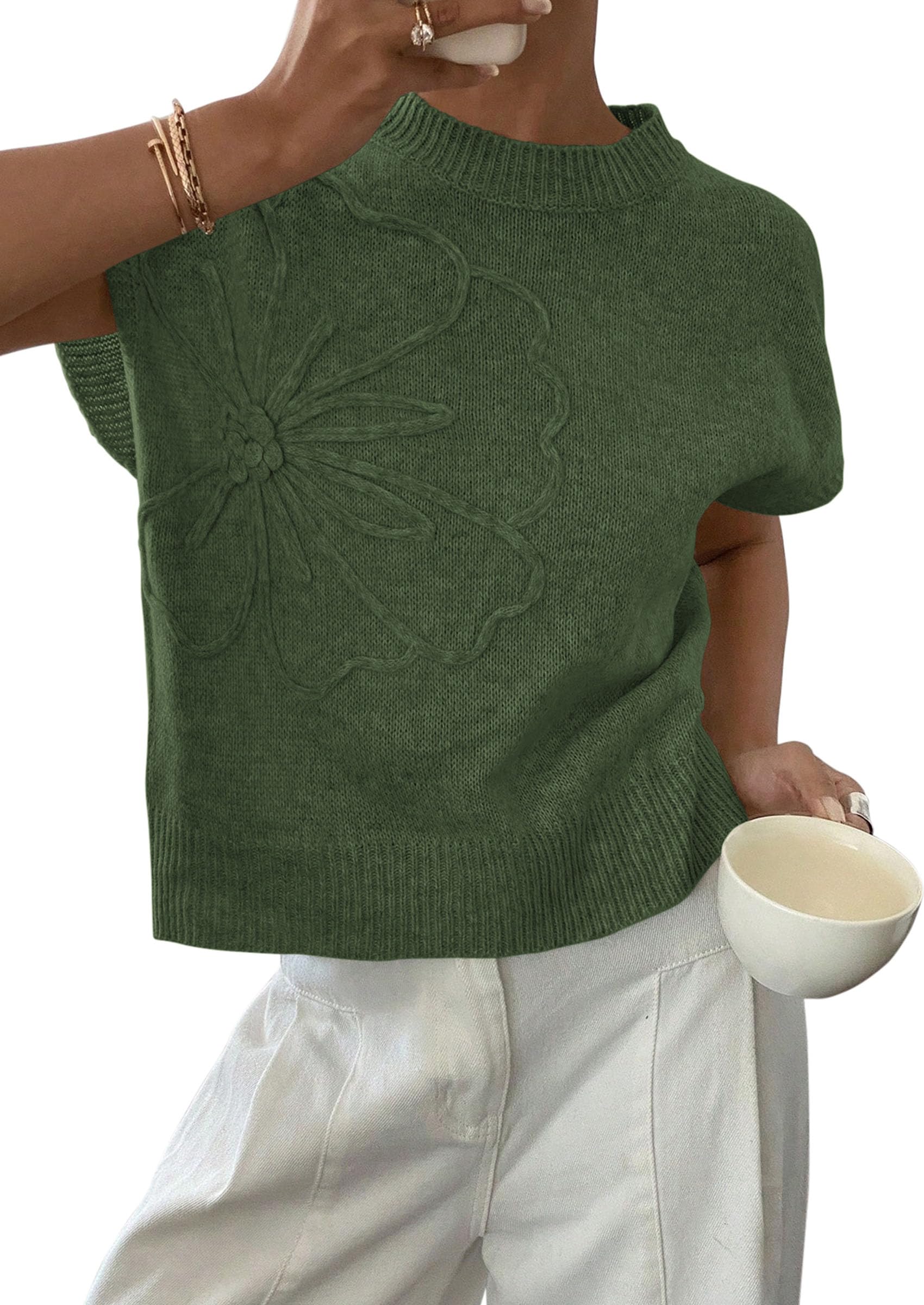 PRETTYGARDEN Women's Spring Sweater Vest Trendy Flower Knit