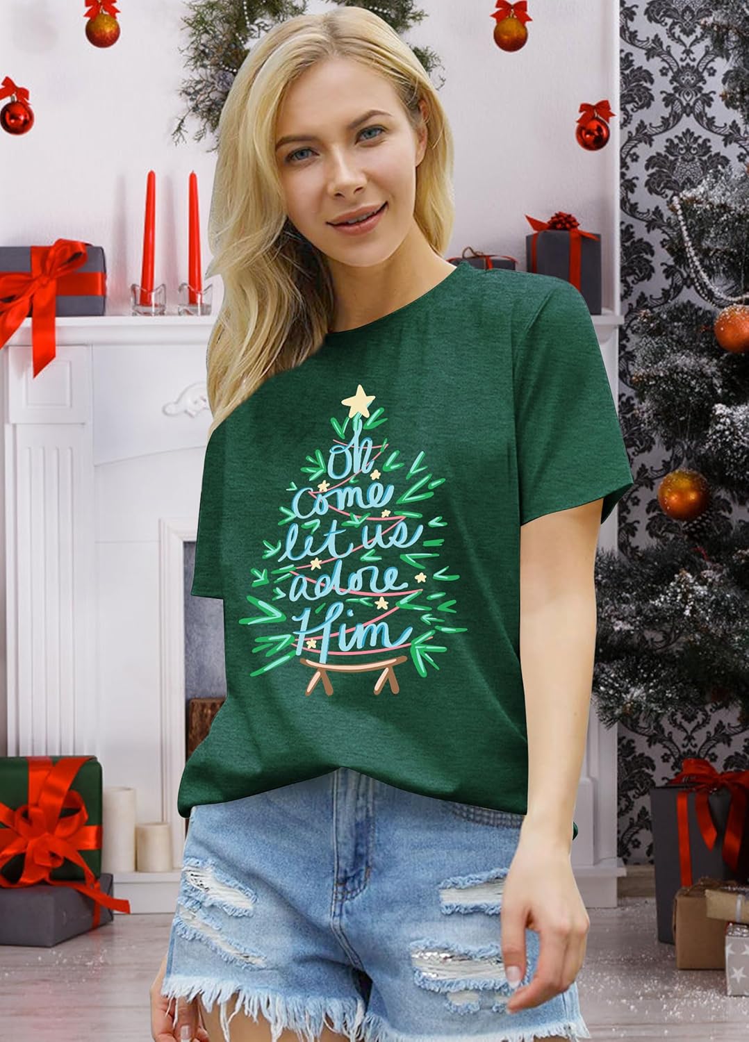 Christmas Shirt for Women Christian Christmas Shirts Religious Prints Tshirts Xmas Holiday Short Sleeve Tops - Image 4