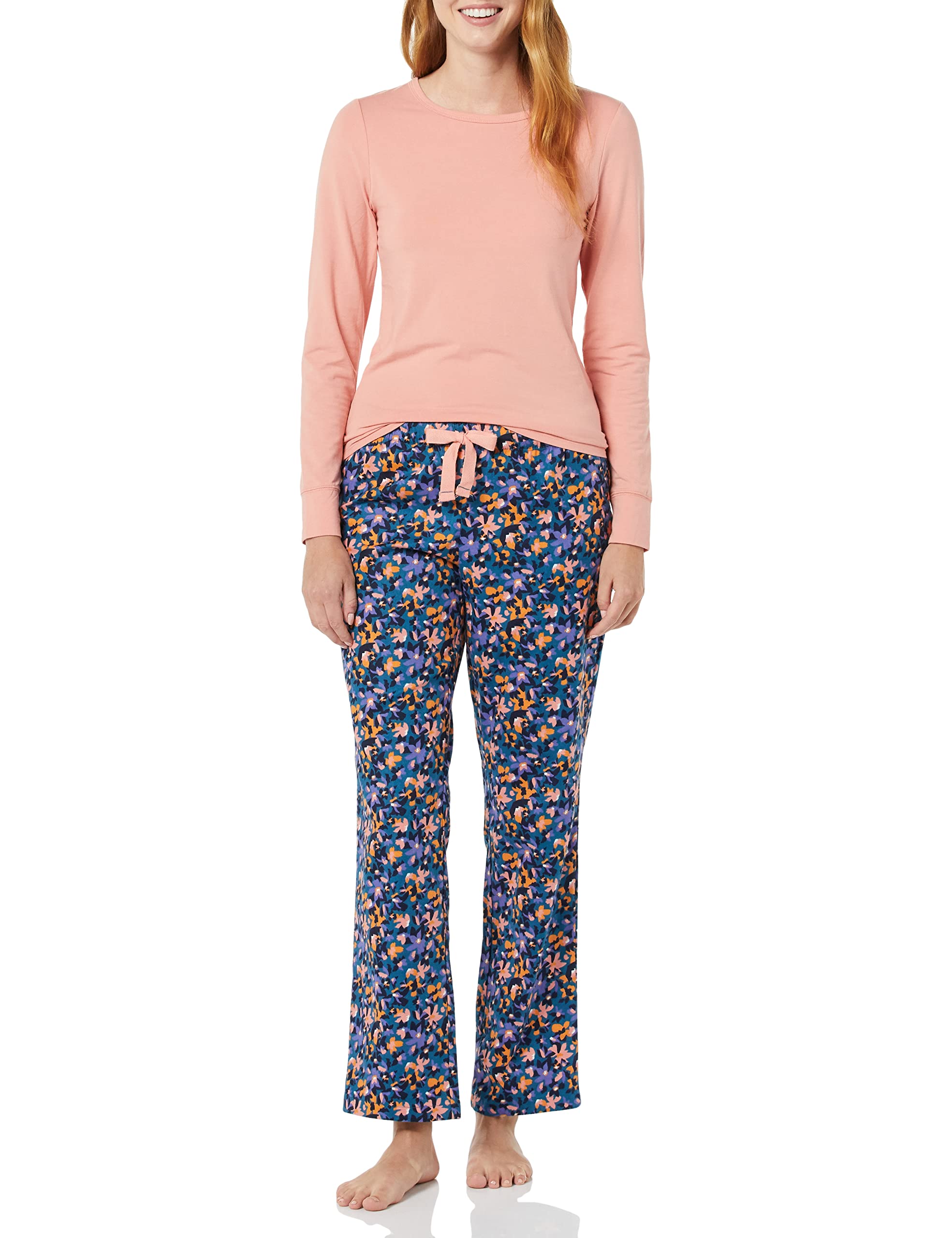 Amazon Essentials Women's AEW-30120F21-PACK Long Sleeve Pajama Set, Salmon Pink, Floral Camo, XXL (Manufacturer Size:XXL)