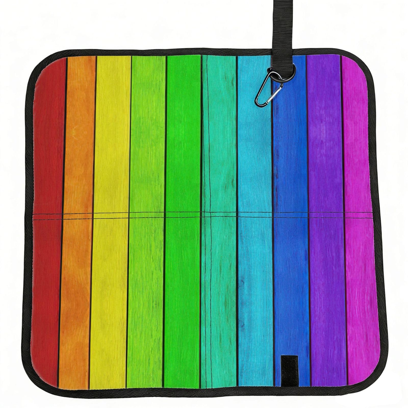 SDEGTHO Rainbow Colored Wood Background Printed Foldable Seat Pad with Closure, Lightweight Cushion for Airplane Travel Camping