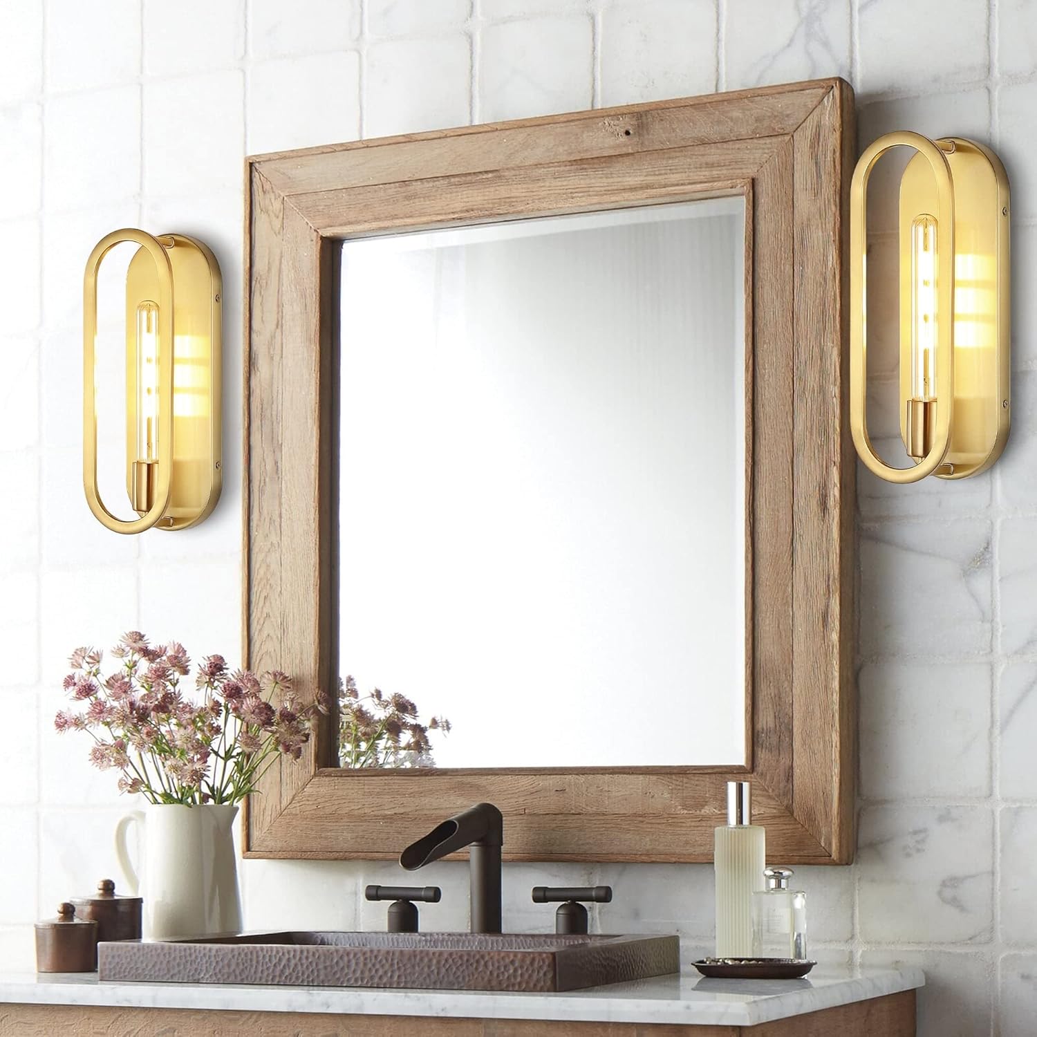 JONATHAN Y 14.25" Brass Gold LED Wall Sconce, 1-Light Mid-Century Lamp for Bathroom Vanity, Bedroom, Hallway, Dimmable Bohemian Metal Fixture, LED Bulb Included JYL9917A