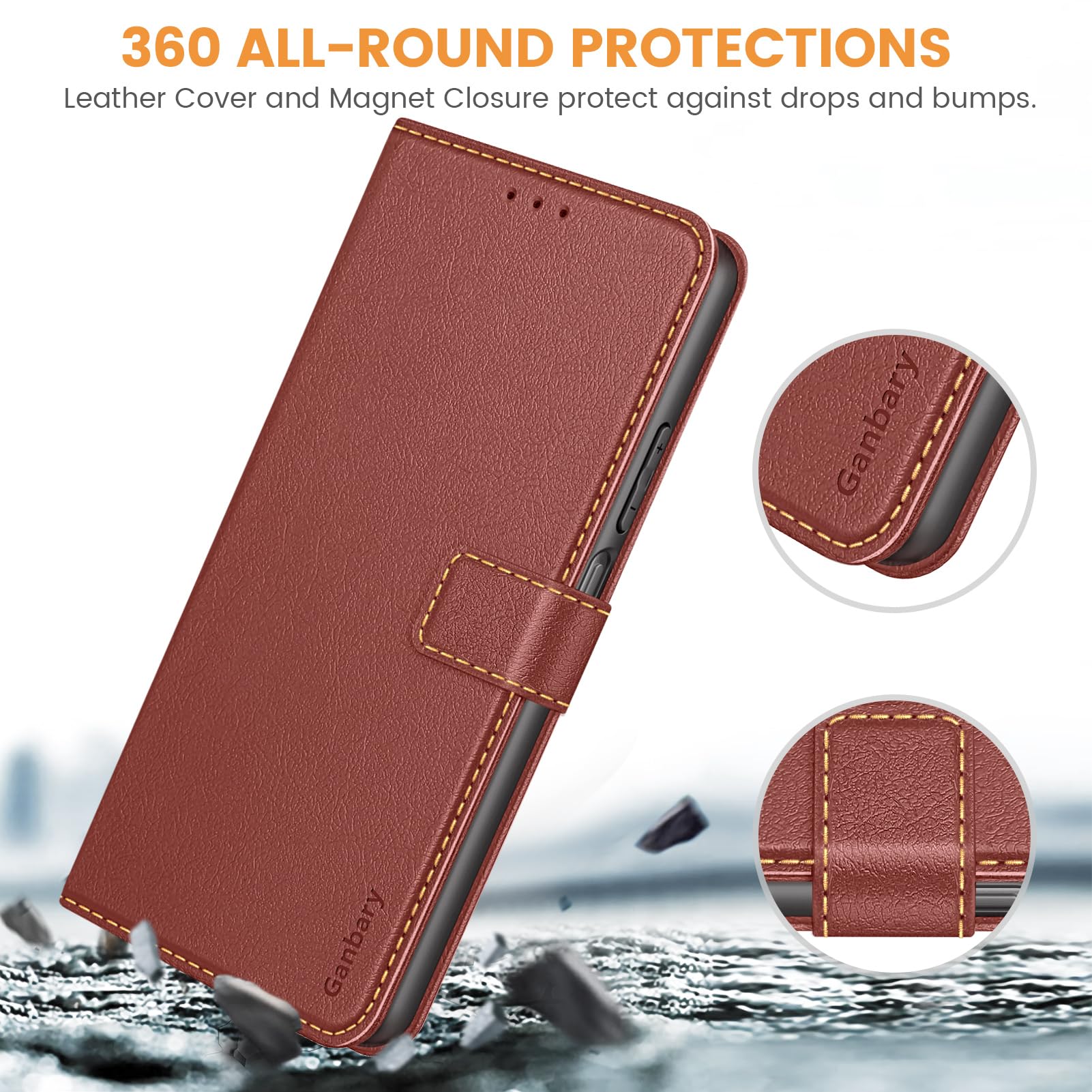 Ganbary Coque Portefeuille Cuir PU Xiaomi Redmi 13C / Poco C65 - Étui Rabat Magnétique Avec Porte-Cartes & Support