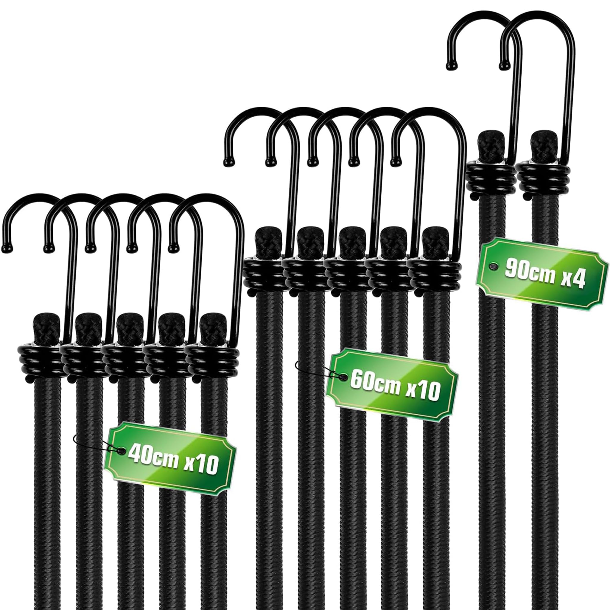 24 Pack Bungee Cords with Hooks Super Value, 35KG Max Load Bungee Straps