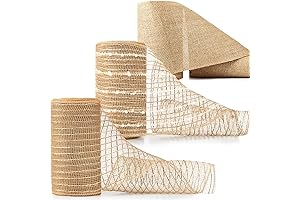 3 Rolls Natural Christmas Burlap Mesh Ribbon for Farmhouse Wreath DIY