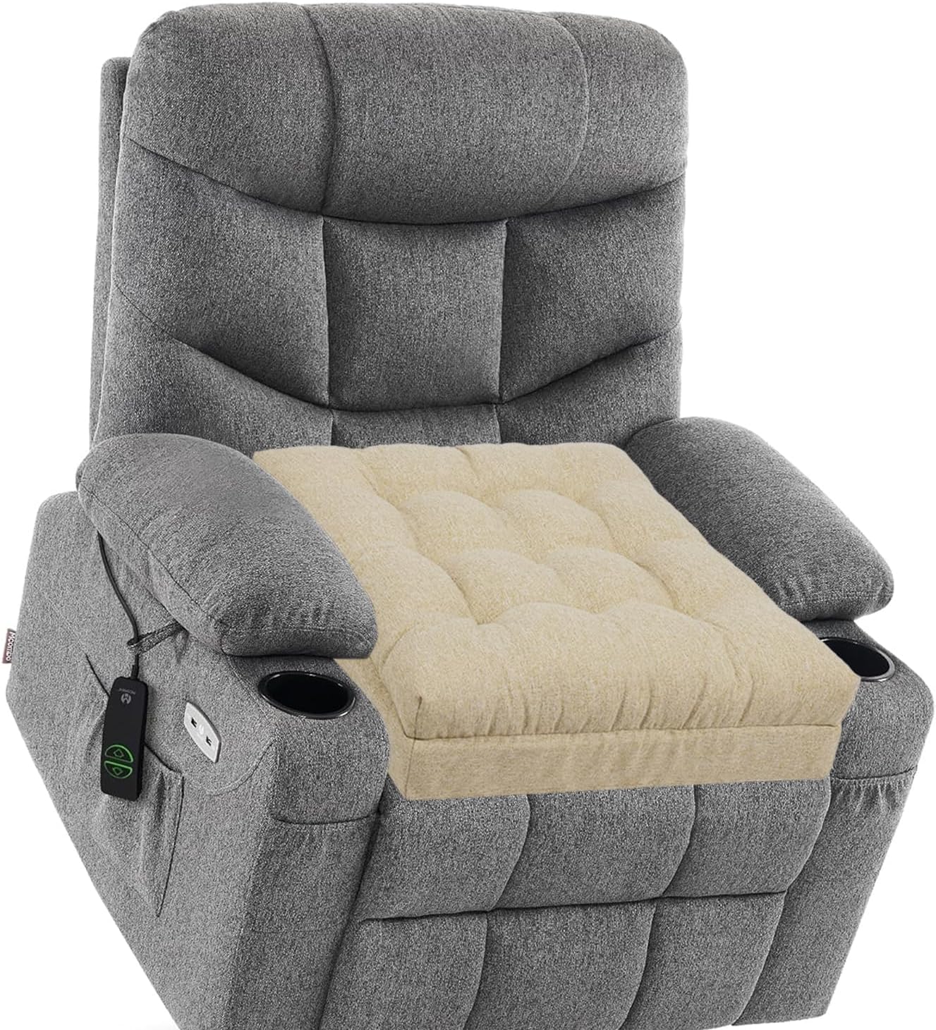 baibu Extra Large Memory Foam Recliner Cushions for Elderly, 20x20x5 Inch Thick Dual-Layer Patent Design Non-Slip Recliner Seat Cushion for Couch for Easy to Stand Up & Reduce Hip & Lumbar Pain, Beige