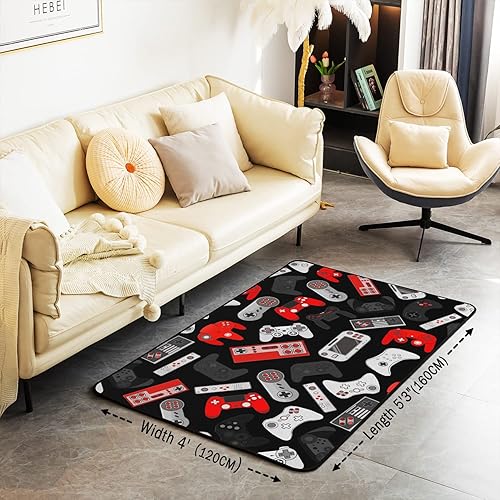 Miniatura 3 de Alfombra decorativa de videojuegos de 5 x 7 pies, tapete decorativo para videojuegos, control de juegos, lavable a máquina, antideslizante, para