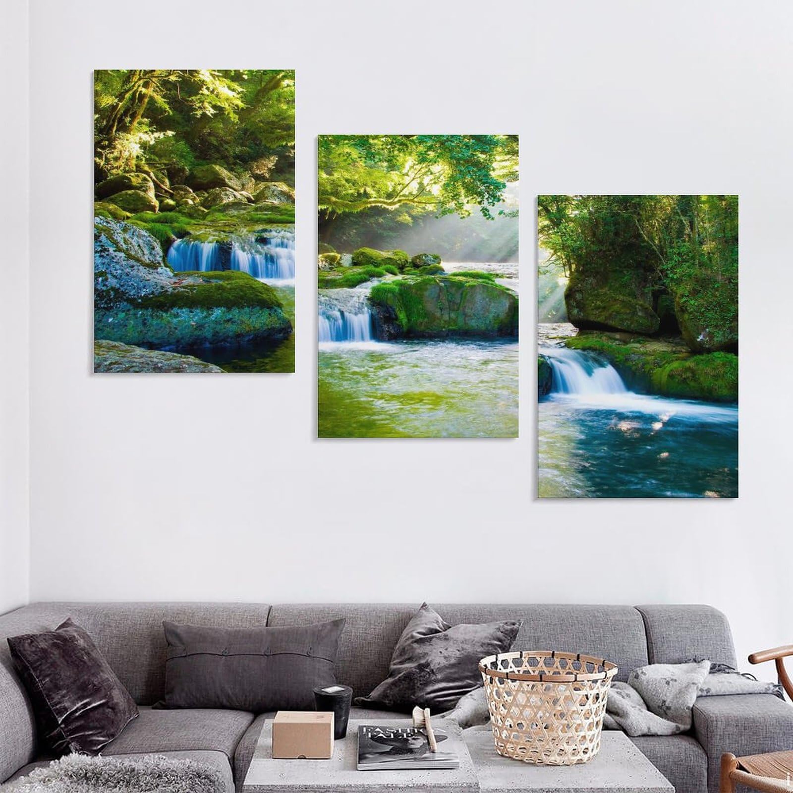 Amazon.co.jp: 3枚アートパネル 森の中を流れる渓流 壁掛け 幻想的な