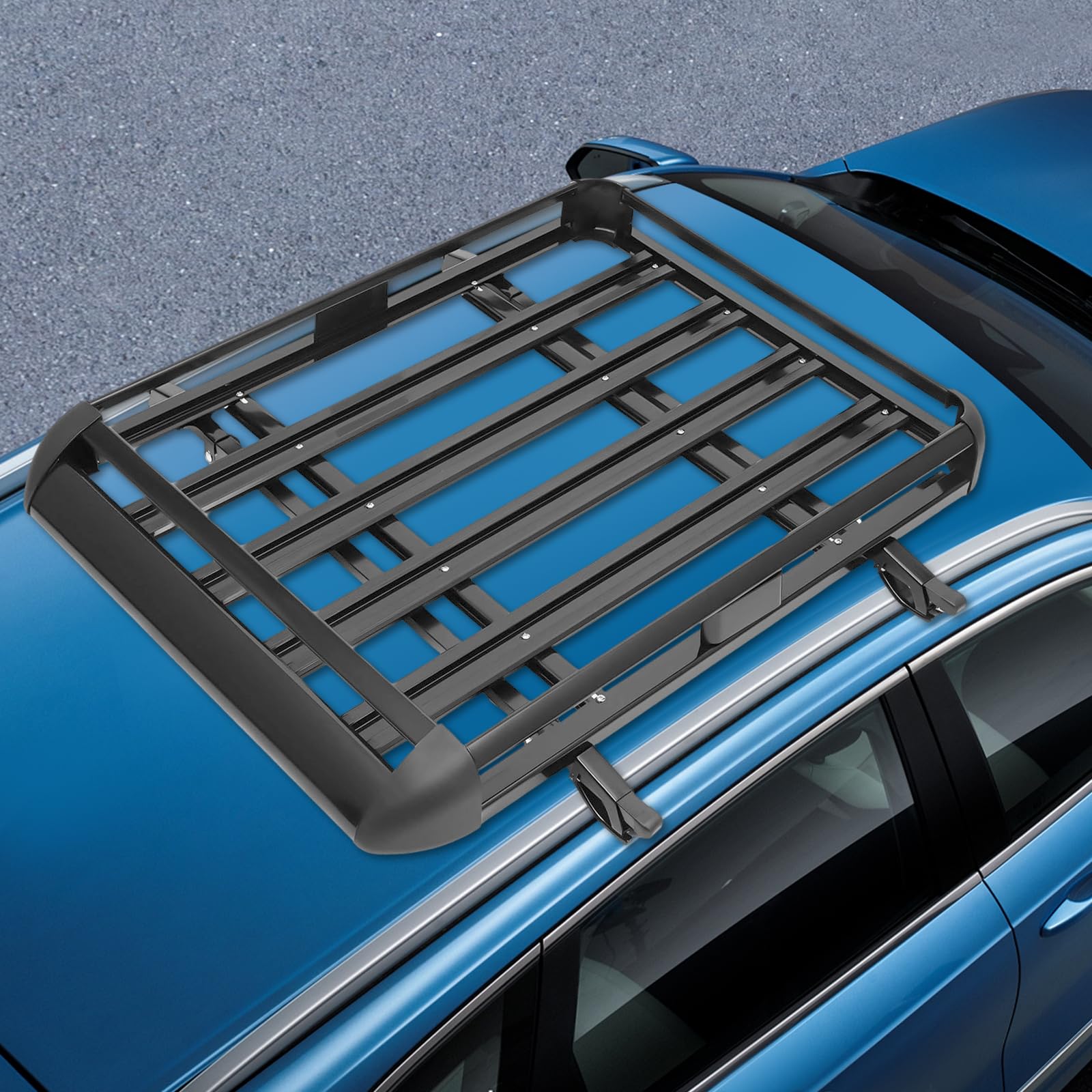 Portapacchi universale per tetto, grande nero in alluminio per auto, 130 x 100 cm, cestello vassoio bagagli carico per barre longitudinali, per SUV universale, fino a 68 kg