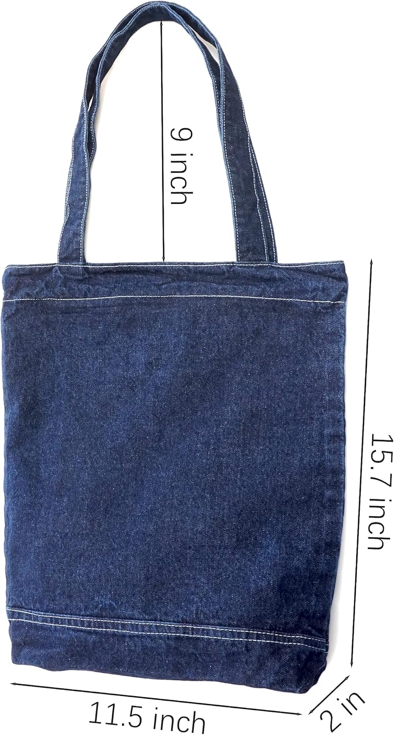 YunZh Canvas Bag Denim Tote Shoulder Handbag Shopping Travel Pockets Reusable Grocery Bags - Image 5