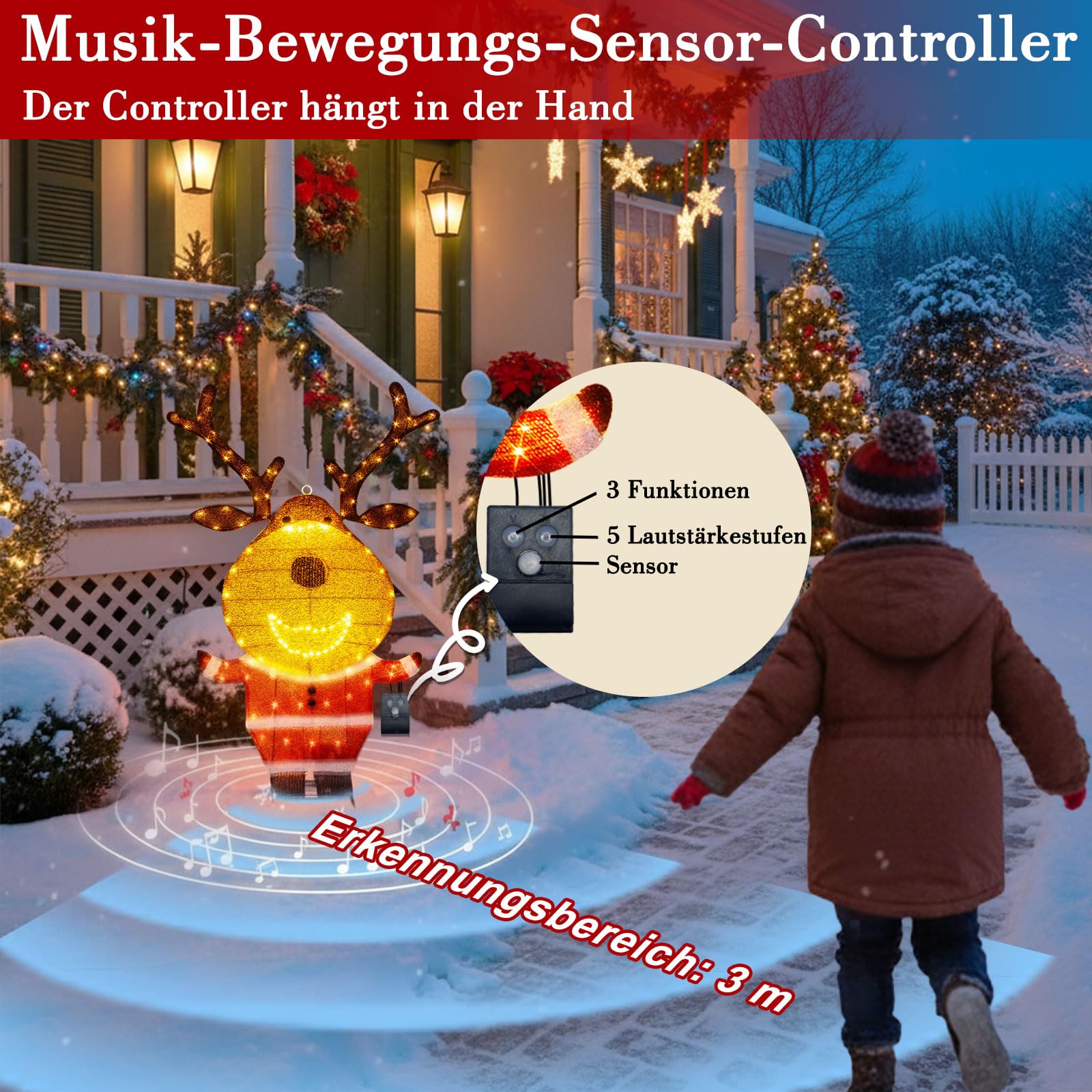 Décoration lumineuse en forme de renne pour l'extérieur