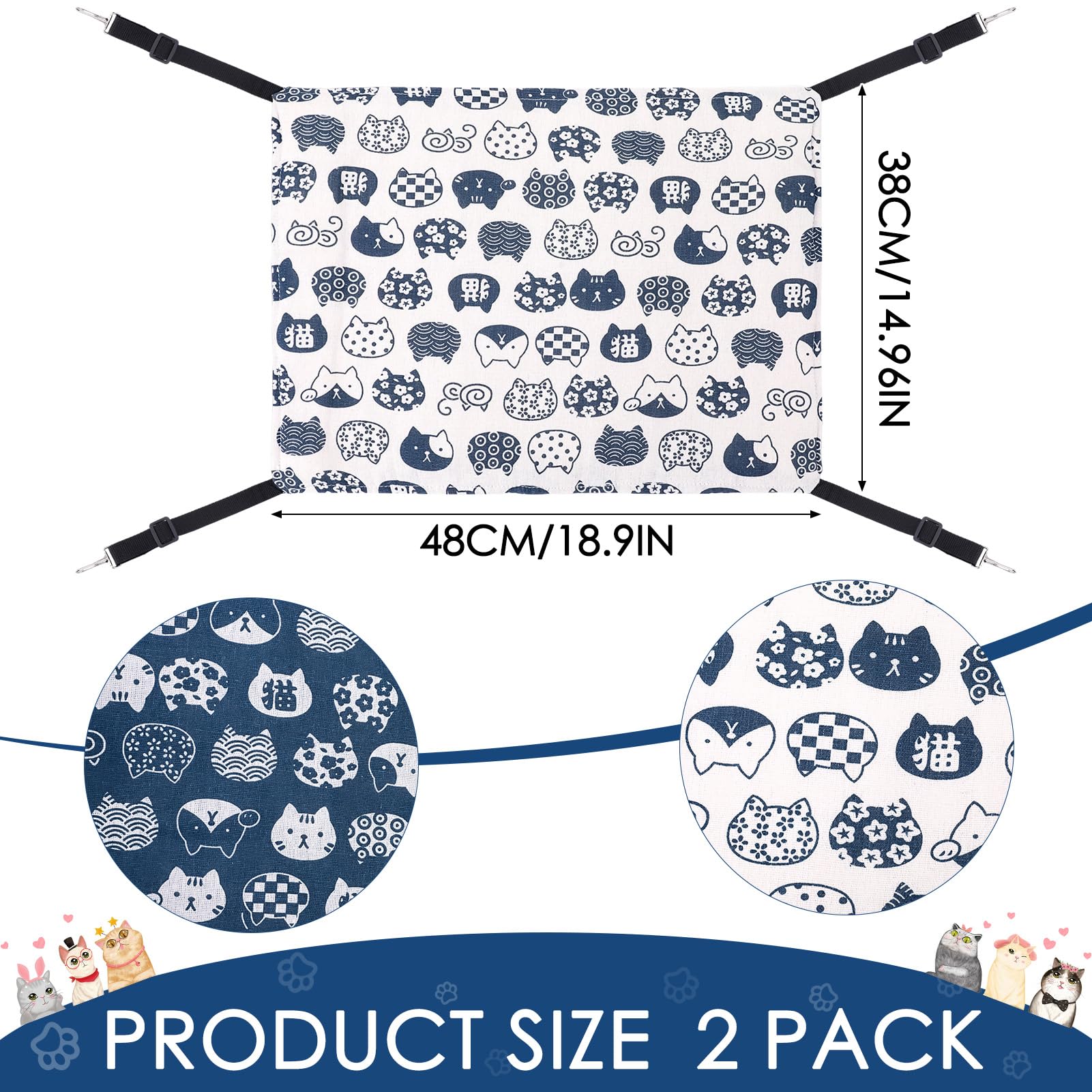 GSrenyu 2 Pack Cat Hammock, Reversible Pet Cage Breathable Cat Hanging Bed with Adjustable Strap - Image 3